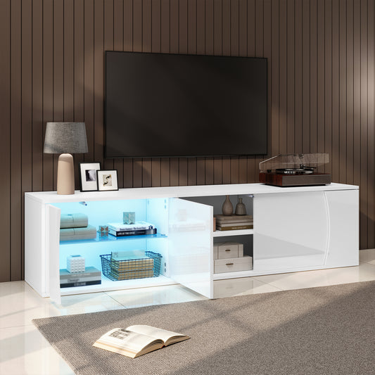 180*40*45cm TV-Schrank, lowboard Mit 3 Schranktüren, Schrank aus gehärtetem Glas,Hochwertiger Entertainment-TV-Schrank mit LEDs,Stand-TV-Ständer, geeignet für 80-Zoll-Fernseher