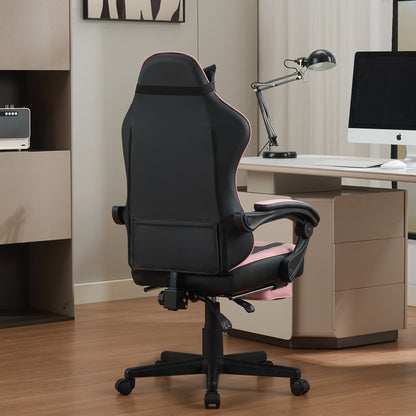 Kawaii Pink & Black Ergonomic Gaming Chair with Lumbar Support and Footrest