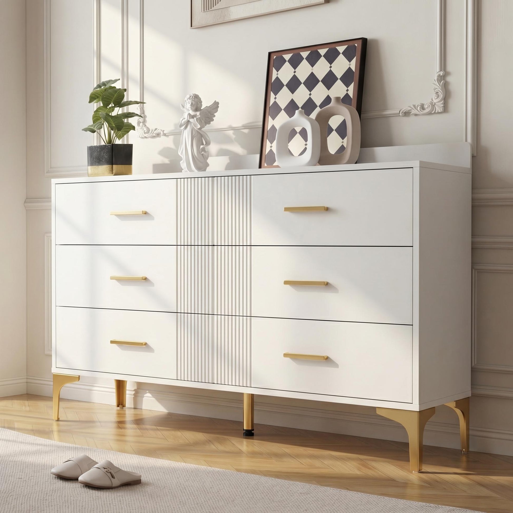 Gigab2b original image - Kommode mit 6 Schubladen – Weiße Türkommode mit Schubladen für Wohnzimmer und Schlafzimmer, Maße: H76/B120/T40 cm
