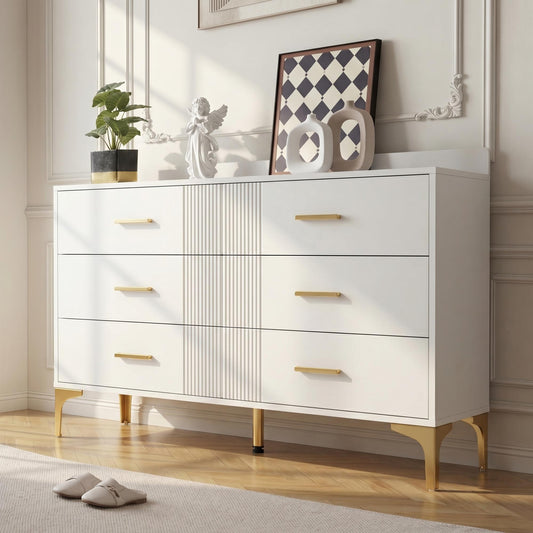 Gigab2b original image - Kommode mit 6 Schubladen – Weiße Türkommode mit Schubladen für Wohnzimmer und Schlafzimmer, Maße: H76/B120/T40 cm