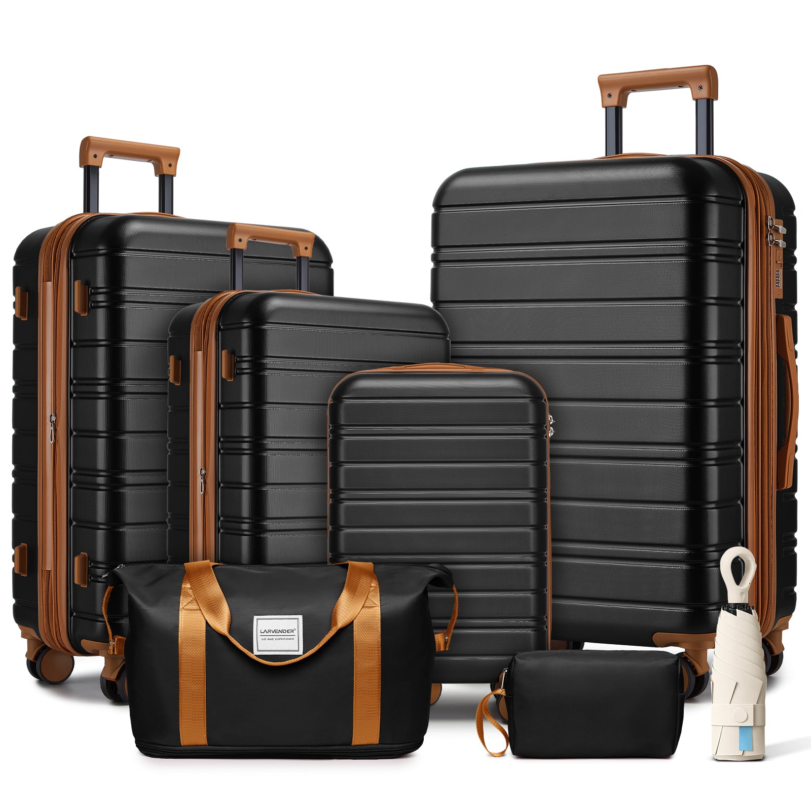Gigab2b original image - Luggage Sets 6 Piece with Duffel Bags, Hardside Expandable Suitcases with Spinner Wheels, Black