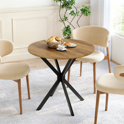 Runder Tisch im Bauernstil mit X-Beinen, 80 cm - Küchentisch, Esstisch für Wohnzimmer, Homeoffice, Balkon oder Café - Retro Braun & Schwarz