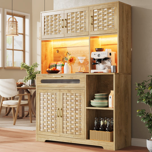 Gigab2b original image - Hochschränke fürs Wohnzimmer(120×40×180cm), Küchenschrank,Esszimmerschrank mit Schubladen, MDF-gewebte Schranktüren, Schränke mit LED-Beleuchtung, Standvitrine für Küche Wohnzimmer Esszimmer Bar