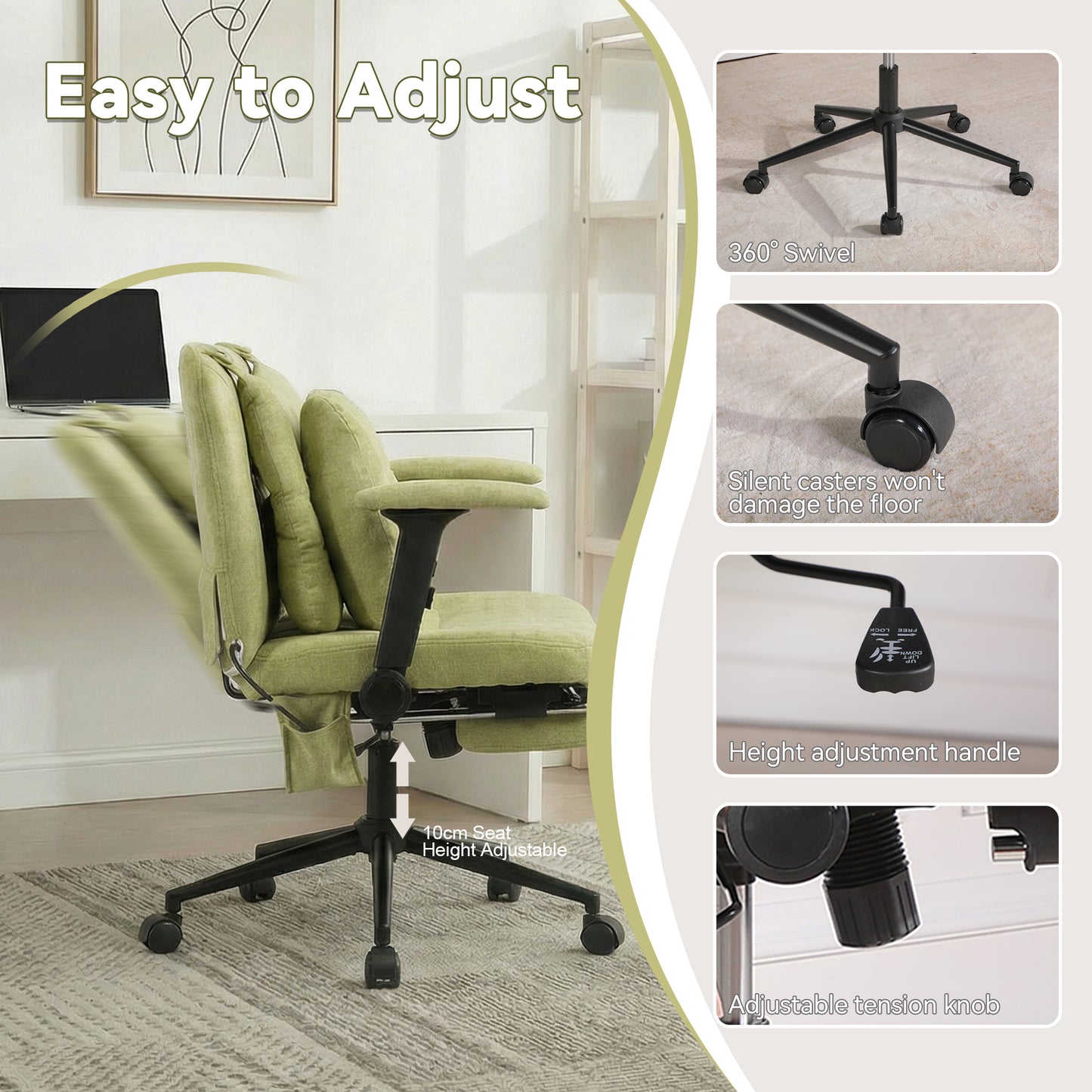 Ergonomic Swivel Office Chair with Adjustable Height and Footrest
