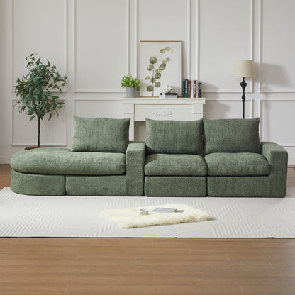Chenille-Sofa mit gebogenen Elementen und Liegestuhl, vollständig komprimiert und ohne Gestell, modulares Kombinationssofa L-Liegestuhl, Schaumstoff-Kompressionssofa, keine Montage erforderlich