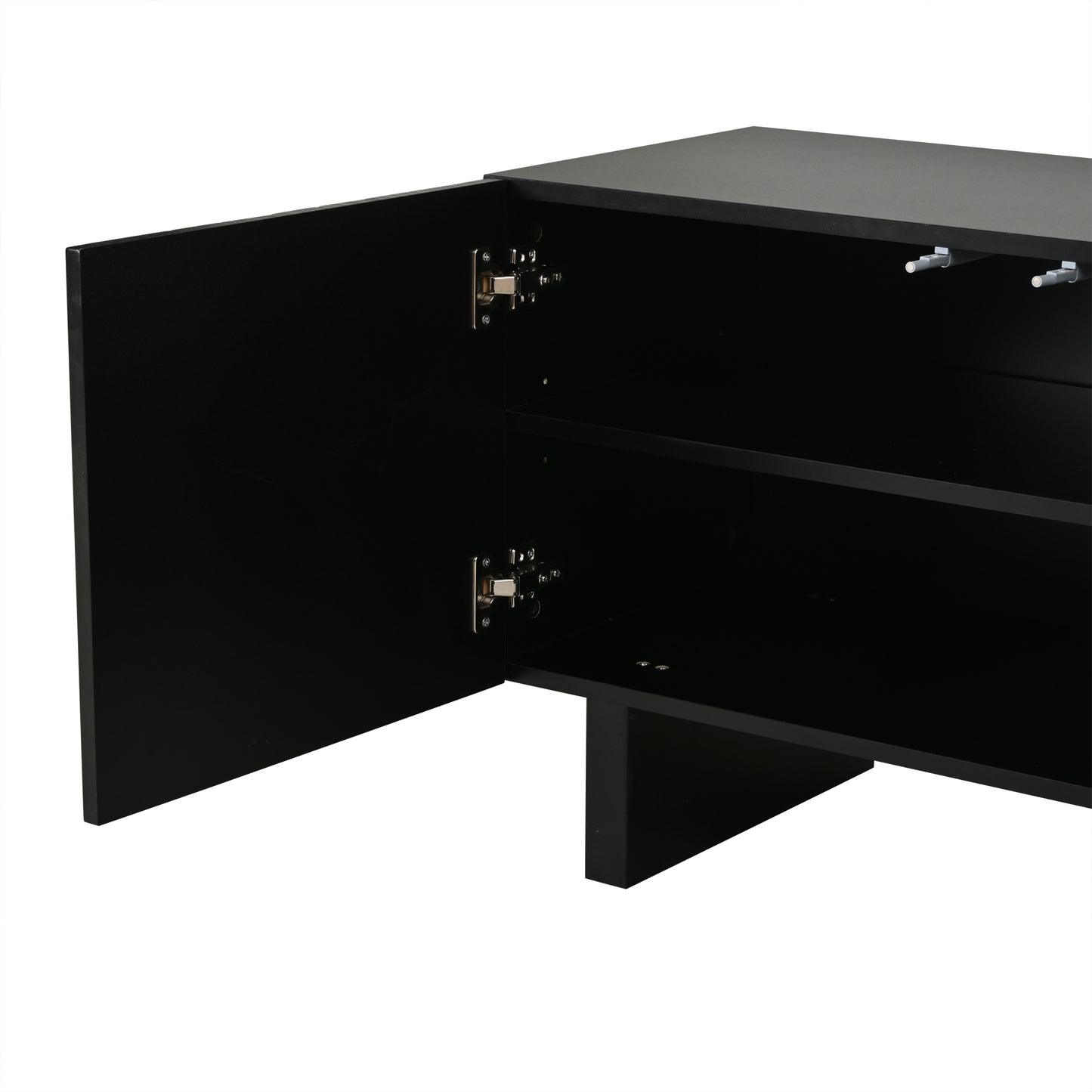 180 × 40 × 55 cm Schwarzes TV-Bank aus Spanplatte, Modernes Lowboard mit Struktur für Wohnzimmer,Fernsehschrank mit 4 Türen, TV-Halterung, Aufbewahrungsschrank.Geeignet für 75-Zoll-Fernseher