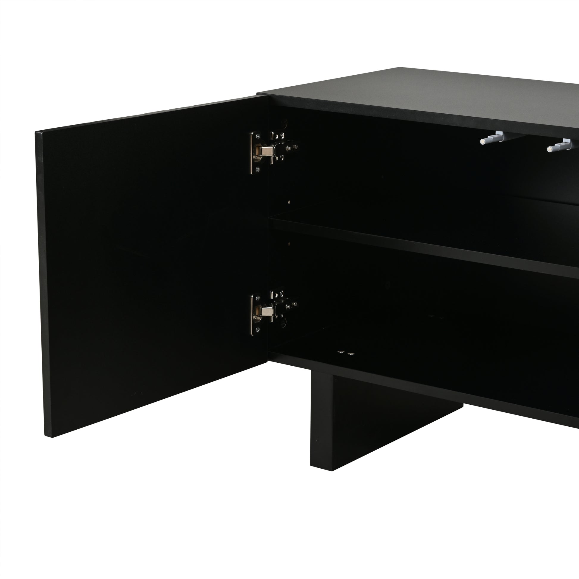 180 × 40 × 55 cm Schwarzes TV-Bank aus Spanplatte, Modernes Lowboard mit Struktur für Wohnzimmer,Fernsehschrank mit 4 Türen, TV-Halterung, Aufbewahrungsschrank.Geeignet für 75-Zoll-Fernseher