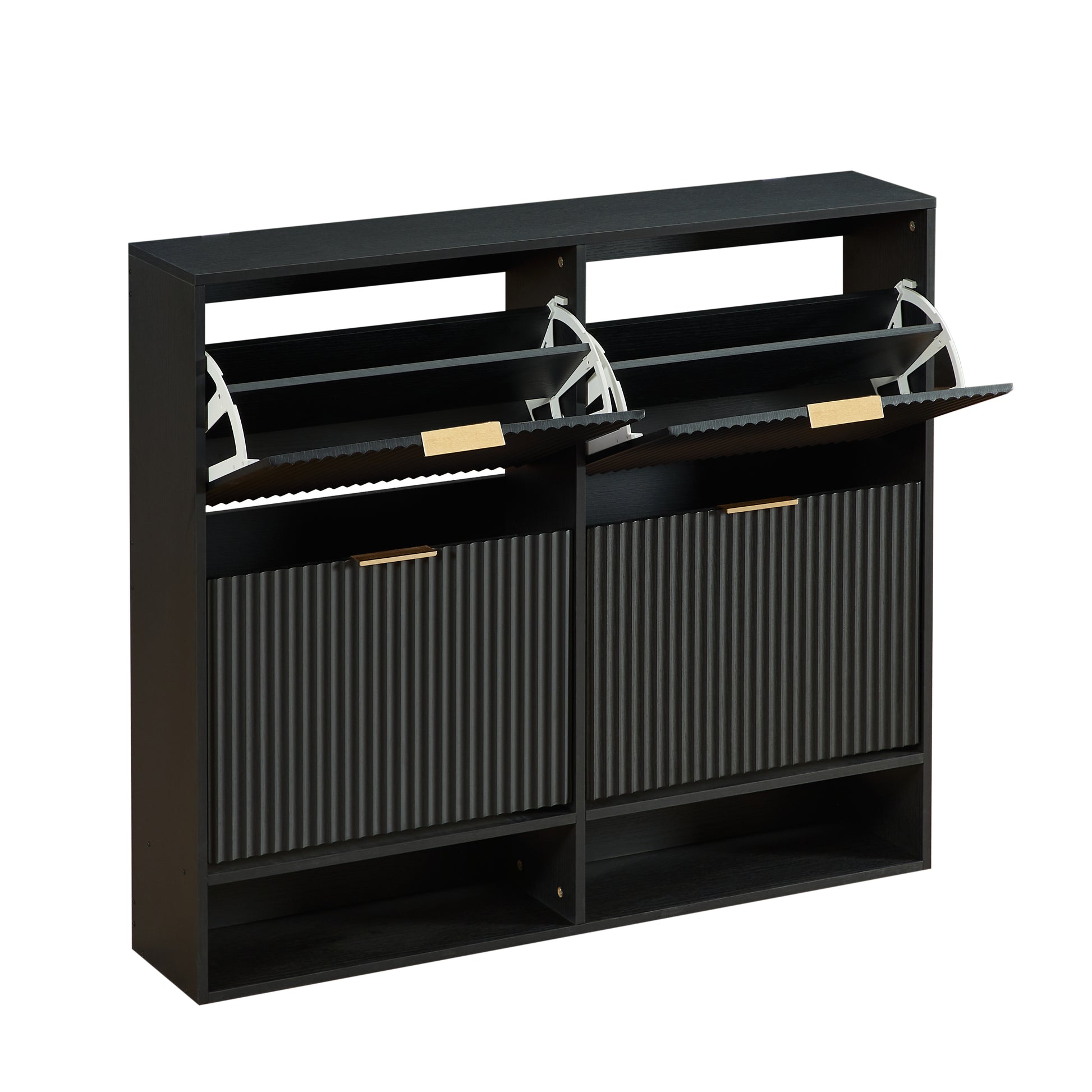 120 x 24 cm Schuhschrank mit Nutfront – Höhenverstellbar mit Kippschutz und Dekotisch für den Flur, in Schwarz