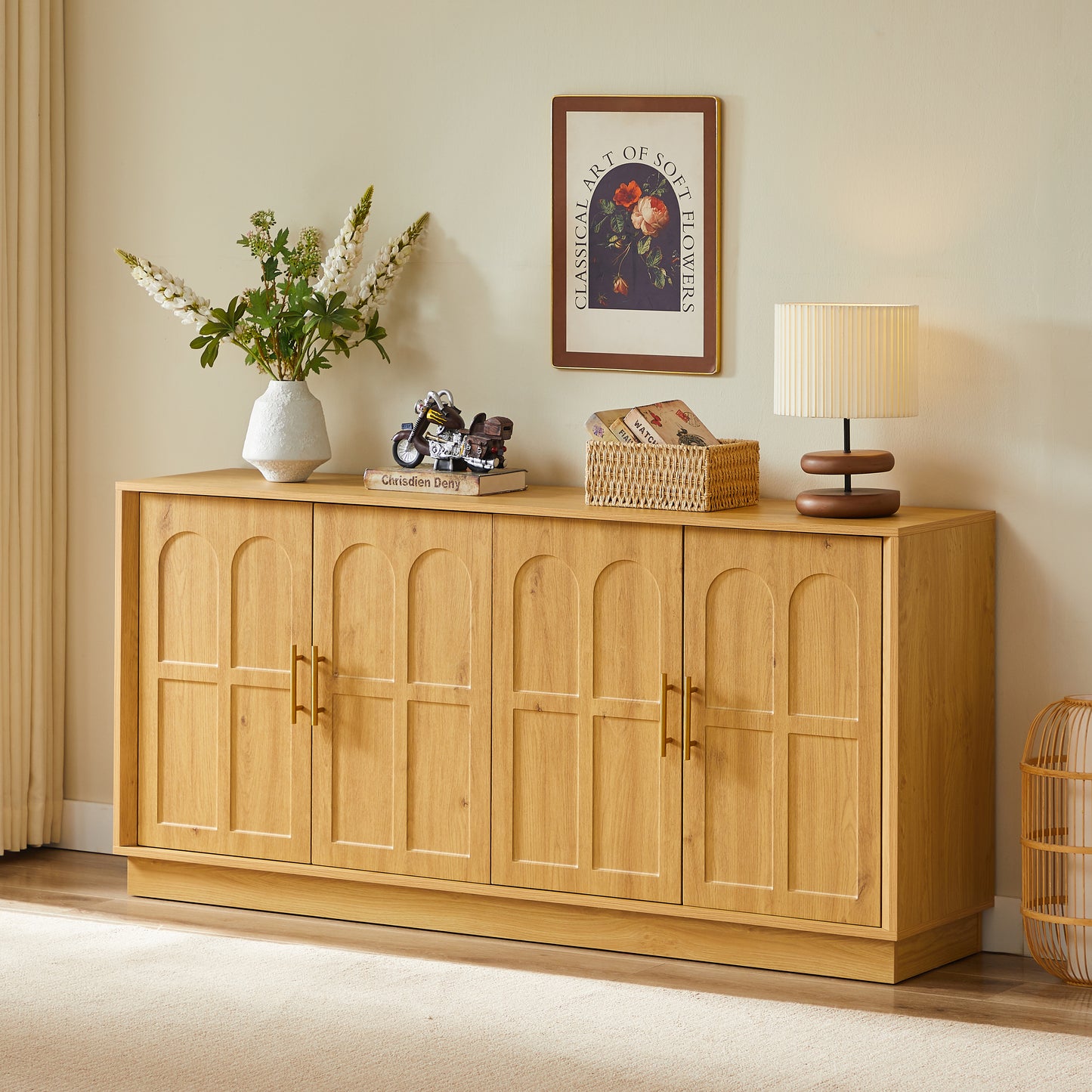 Gigab2b original image - Extra großes Sideboard mit Stauraum, moderne Vitrine mit gewölbter Front, 169 cm langer TV-Schrank, geeignet für Wohnzimmer/Küche/Esszimmer/Flur, Natürlich,169*40*80cm