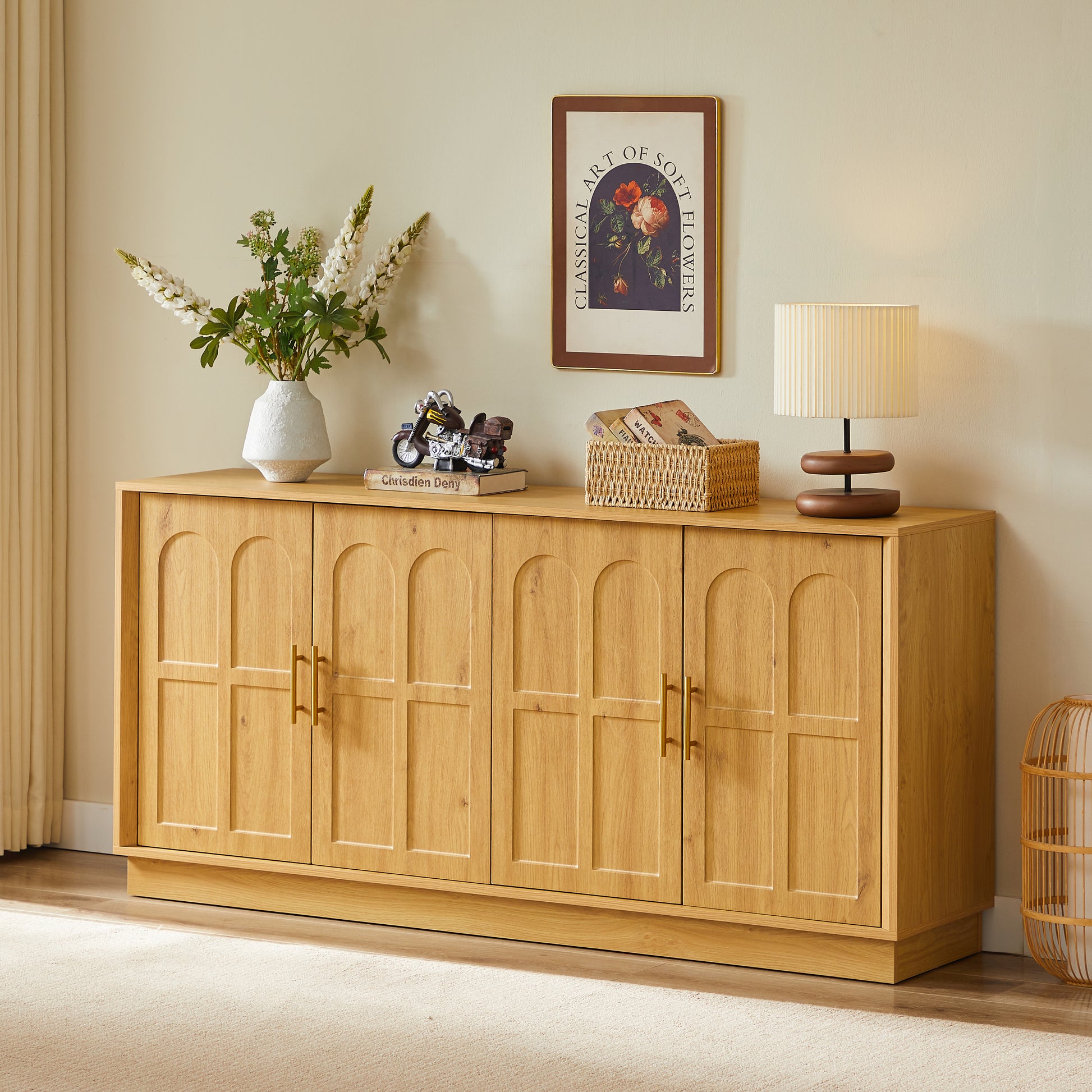 Gigab2b original image - Extra großes Sideboard mit Stauraum, moderne Vitrine mit gewölbter Front, 169 cm langer TV-Schrank, geeignet für Wohnzimmer/Küche/Esszimmer/Flur, Natürlich,169*40*80cm