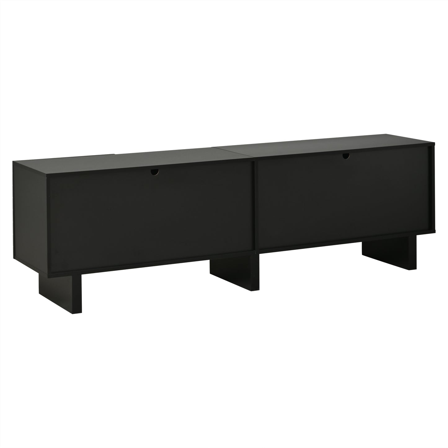 180 × 40 × 55 cm Schwarzes TV-Bank aus Spanplatte, Modernes Lowboard mit Struktur für Wohnzimmer,Fernsehschrank mit 4 Türen, TV-Halterung, Aufbewahrungsschrank.Geeignet für 75-Zoll-Fernseher