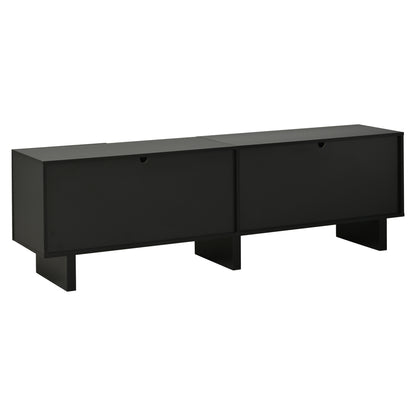 180 × 40 × 55 cm Schwarzes TV-Bank aus Spanplatte, Modernes Lowboard mit Struktur für Wohnzimmer,Fernsehschrank mit 4 Türen, TV-Halterung, Aufbewahrungsschrank.Geeignet für 75-Zoll-Fernseher