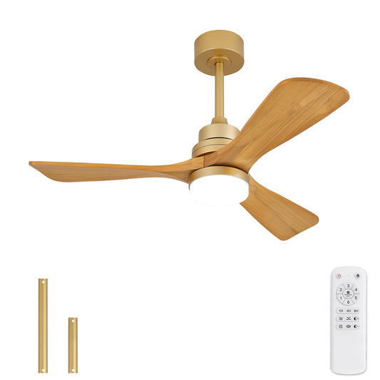 42-Zoll-Holz-Deckenventilator mit Licht und Fernbedienung, Innen- und Außen-Deckenventilator, moderner Außen-Deckenventilator mit 3 Flügeln für Terrasse, Wohnzimmer, Bauernhaus usw. (Gold)