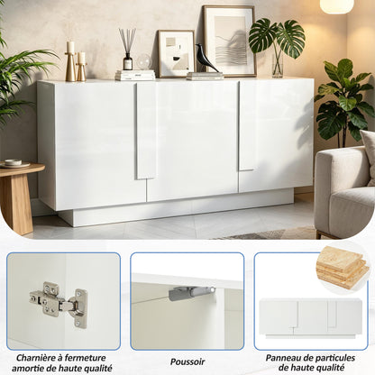 Wohnzimmer-Sideboard (35 x 160 x 60 cm), ein Wohnzimmerschrank mit 3 Türen, Hochglanz-Aufbewahrung, 6 Ablagefächern und viel Stauraum.Breiter Schrank, weiß, Spanplatte, leicht zu reinigen,kommode