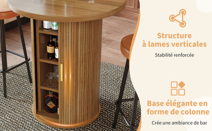 Runder Bartisch mit Stauraum, 91,6cm hoher Stehtisch mit Schrank, MDF Holzoptik, Belastbar bis 75kg, für Bar & Wohnzimmer