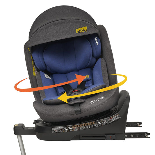 Gigab2b original image - Jovikids 360° Drehbar Kindersitz mit ISOFIX, i-Size 40-150cm(ab Geburt -12 Jahre) Baby Autositz Reboarder mit Liegefunktion & Abnehmbar Vordach, ECE R129 (blau)