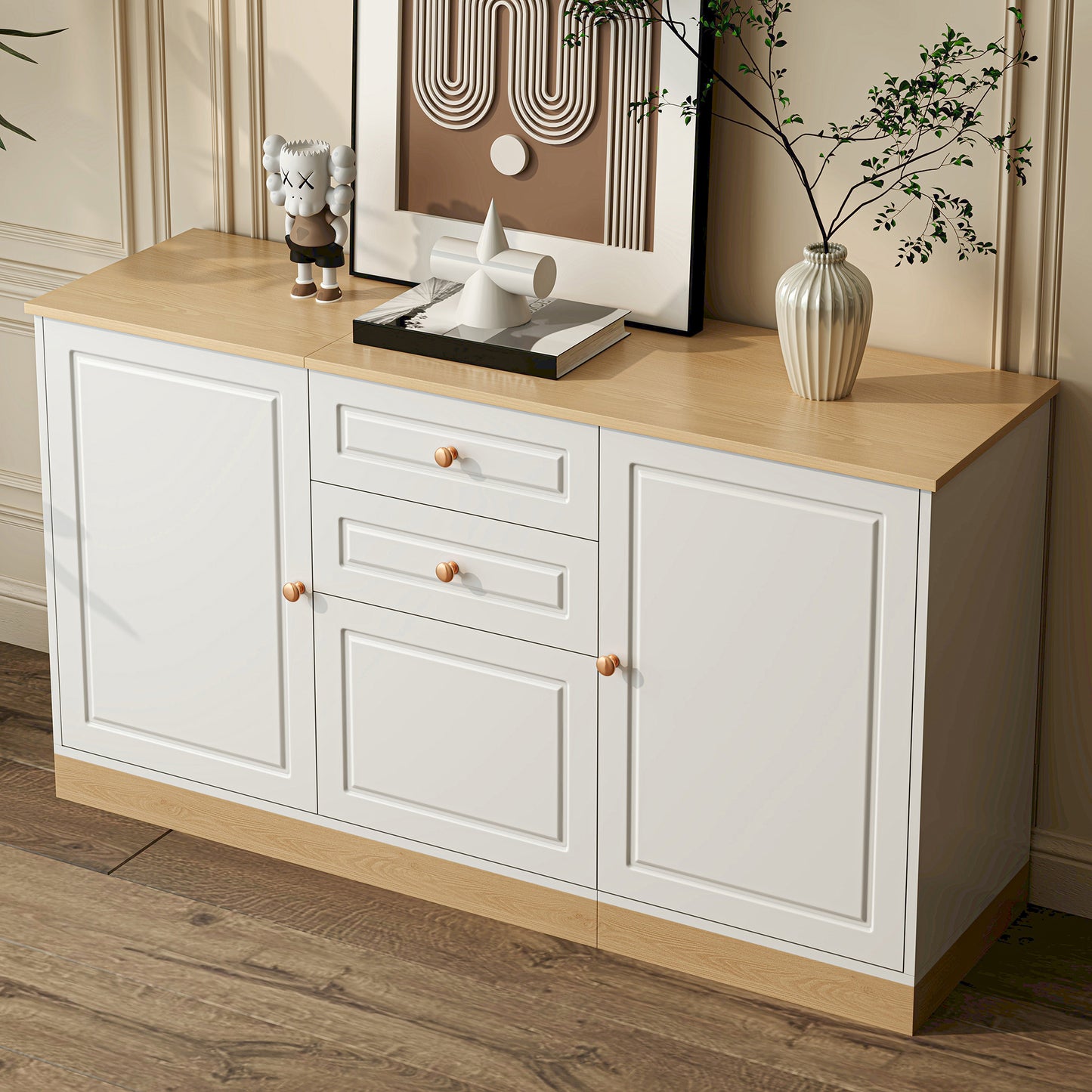 Gigab2b original image - Sideboard , Drei Türen ,Doppelschubladen ,Geeignet für Wohn- und Esszimmer ,Multifunktionales Aufbewahrungsmöbel.