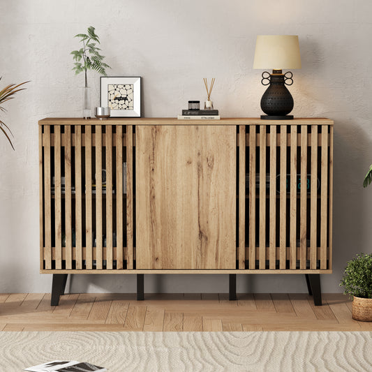 150*40*95cm Seitenschrank, Wohnzimmer-Beistelltisch, sideboard, 3-türiger breiter Schrank, 6 unterteilte Ablagefächer. Geeignet für Wohnzimmer, Schlafzimmer, Büro und Eingangsbereich