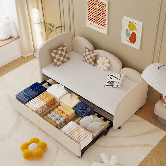 Gigab2b original image - SOFTSEA Twin Size Daybed mit Storage Drawers, Velvet gepolstert Daybed, Schlafzimmer Wohnzimmer Modern Sofa Bed Daybed Frame für Wohnzimmer, Kinderzimmer, Schlafzimmer,Modern Style
