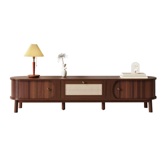 Gigab2b original image - TV-Schrank – Fernsehschrank mit Türen aus Naturholz und Schubladen aus Rattan. Natürliche Aufbewahrungslösungen für ein rustikales Ambiente