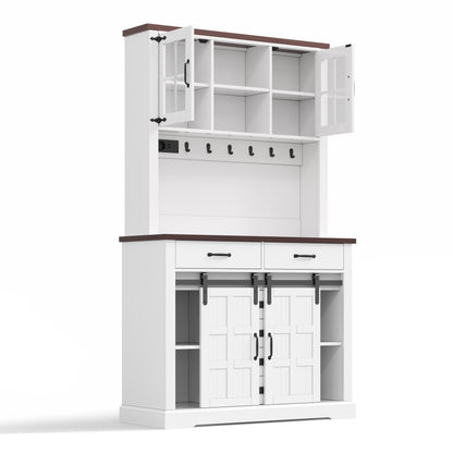 Küchenschrank, Buffetschrank, Sideboard mit Steckdose und LED-Beleuchtung, Küchenmöbel mit Arbeitsplatte, 6 Schubladen, verstellbare Einlegeböden, Haken, 180 × 108 × 40 cm, Weiß