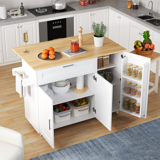 (=N635P21858284D)132.5*44(70)*90cm großer mobiler Küchentisch, Arbeitsplatte klappbar, Eiche Maserung, multifunktionaler Schrank, Gewürzregal, Handtuchhalter, 5 Rollen, geeignet für Küche/Essen/Haus
