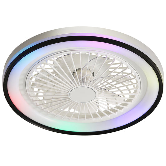19-Zoll Flach-Deckenventilator mit 6-stufiger Fernbedienung, superleisem DC-Motor, RGB & 3-Farben-Licht, dimmbar – ideal fürs Schlafzimmer