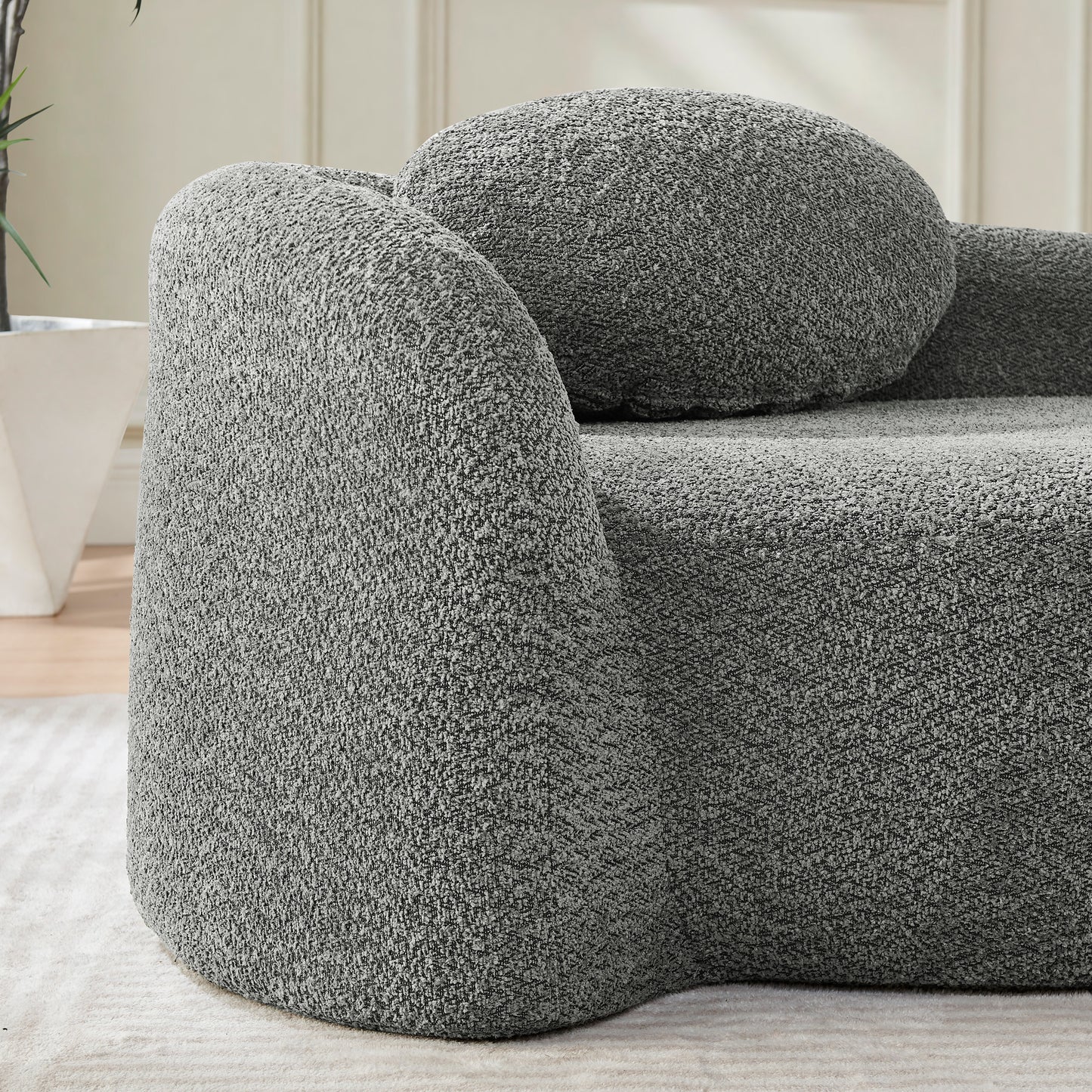 Minimalistisches Teddyfleece-Sofa mit abgerundetem Design, weich gepolsterte Couch mit Kissen, vielseitig einsetzbar für Wohnzimmer, Schlafzimmer und Studio,Gray