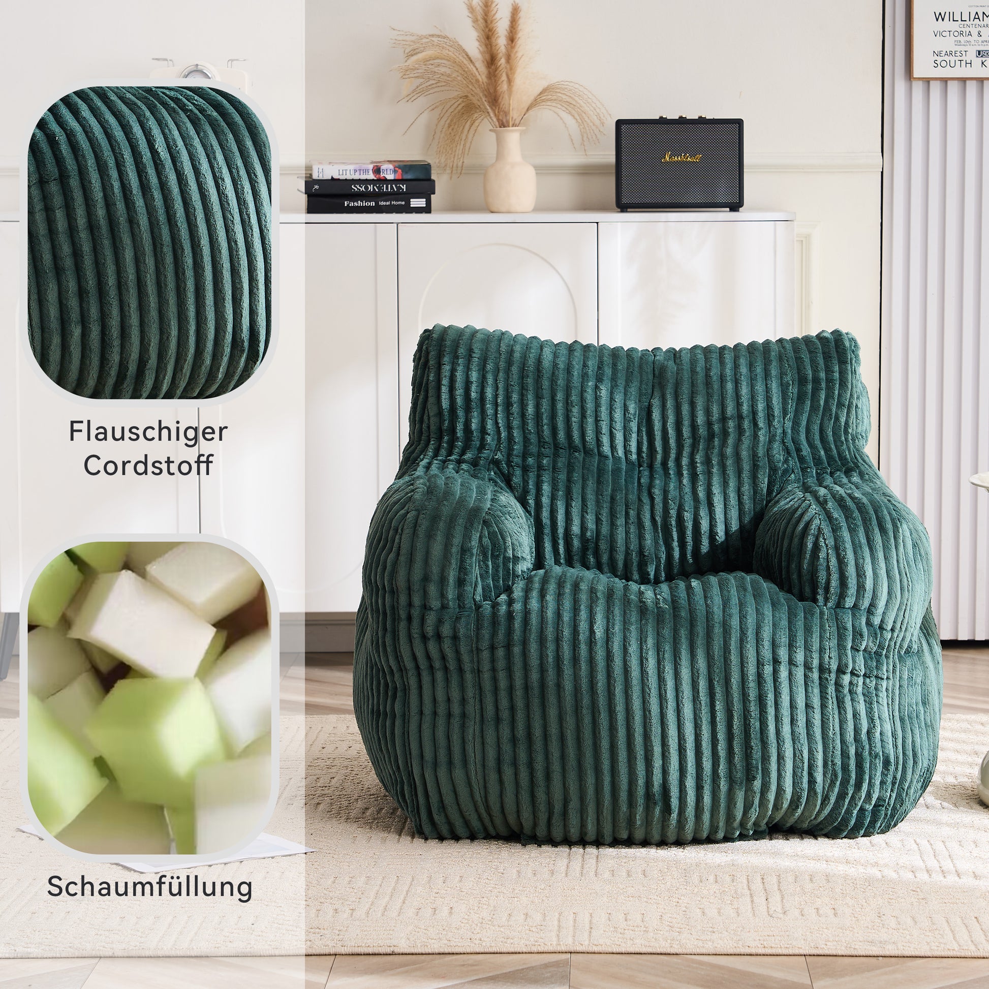 010-Soft gepolsterter Schaumstoff-Sitzsack mit Cord-Bezug, Grün