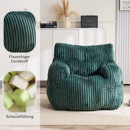 010-Soft gepolsterter Schaumstoff-Sitzsack mit Cord-Bezug, Grün