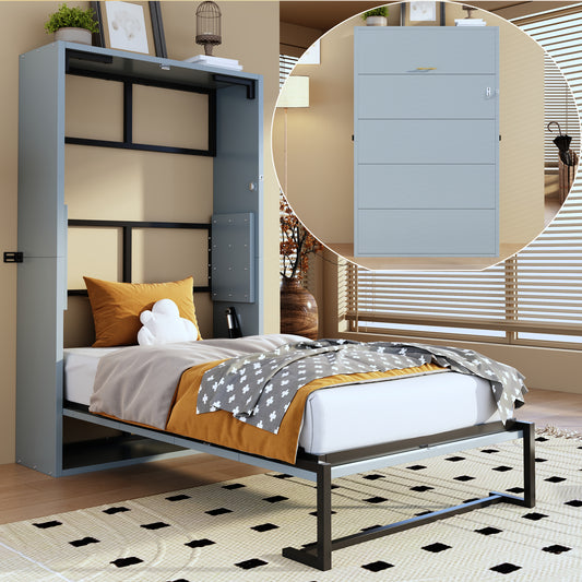 Gigab2b original image - Murphy-Bett, Metallrahmen-Wandklappbett, Faltbett 90*200 Kombination aus Metallrahmen und Holzplatte, mit Verriegelbarer Wandbefestigung, Robust und Leise, Multifunktionales Bett