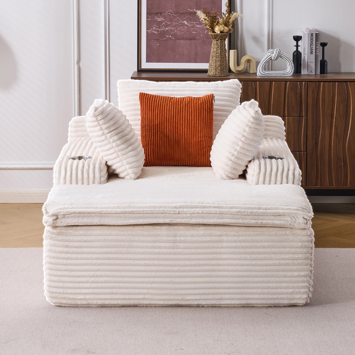 Sleeping sofa boneless floor sofa modern cloud sofa with chaise lounge, comfortable couch for living room with 3 cushions & 1 blanket, no assembly required, beige