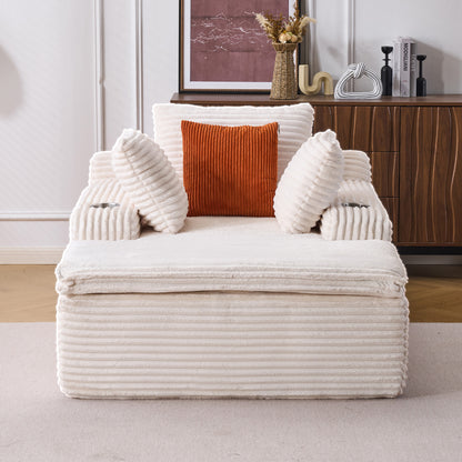 Sleeping sofa boneless floor sofa modern cloud sofa with chaise lounge, comfortable couch for living room with 3 cushions & 1 blanket, no assembly required, beige