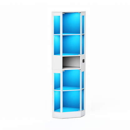 Funfstockige Glasvitrine mit Stauraum, LED-Beleuchtung, Glasturen und intelligenten Sensoren Geeignet fur