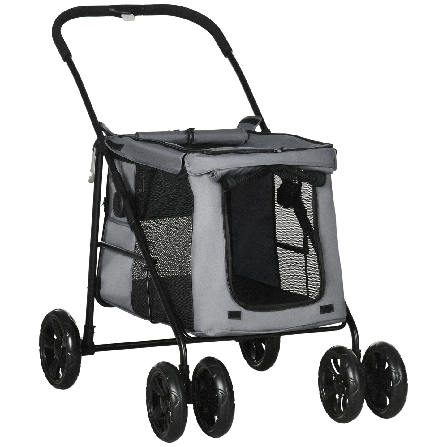 Gigab2b original image - Hundewagen faltbarer Hundebuggy mit Kissen für Hunde und Katzen bis 20 kg, Katzenwagen mit Netzfenster aus Oxford-Gewebe in Grau-Schwarz