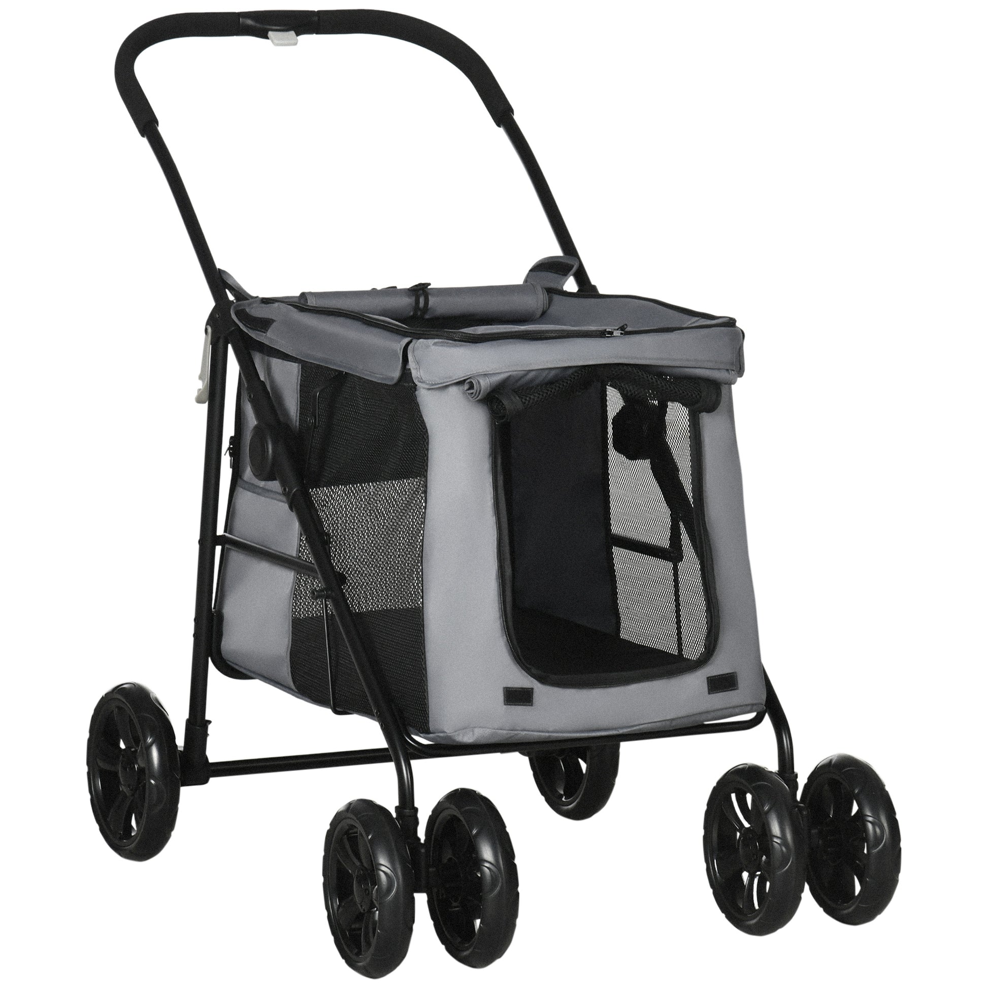 Gigab2b original image - Hundewagen faltbarer Hundebuggy mit Kissen für Hunde und Katzen bis 20 kg, Katzenwagen mit Netzfenster aus Oxford-Gewebe in Grau-Schwarz