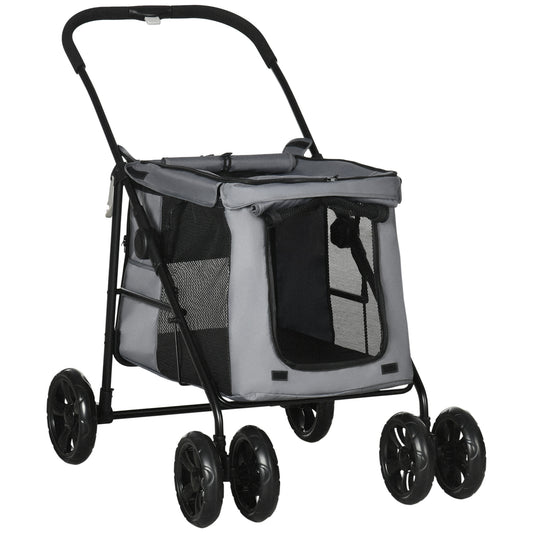 Gigab2b original image - Hundewagen faltbarer Hundebuggy mit Kissen für Hunde und Katzen bis 20 kg, Katzenwagen mit Netzfenster aus Oxford-Gewebe in Grau-Schwarz