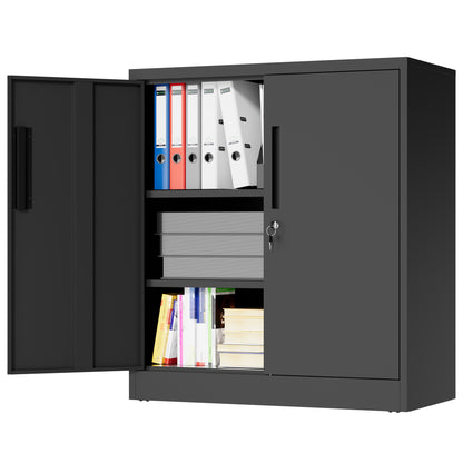Gigab2b original image - Metall-Lagerschrank mit zwei verschließbaren Türen und zwei verstellbaren Einlegeböden, kippsicherer kleiner Stahlschrank für Garage und Haushalt, schwarz, selbst zusammenzubauen