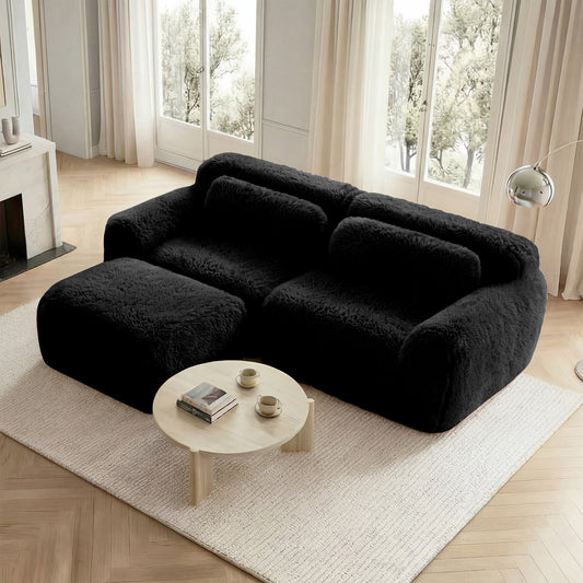 Gigab2b original image - L-förmiges 2-Sitzer Sofa, weicher Plüschstoff, modular, frei kombinierbar, mit Kissen. Weich, hochelastischer Schaumstoff, keine Montage erforderlich, geeignet für kleine Wohnzimmer und Räume,Schwarz