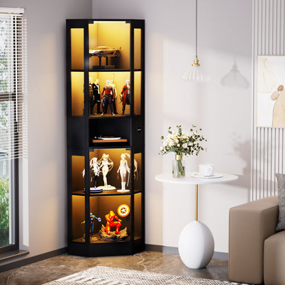Funfstockige Glasvitrine mit Stauraum, LED-Beleuchtung, Glasturen und intelligenten Sensoren Geeignet fur