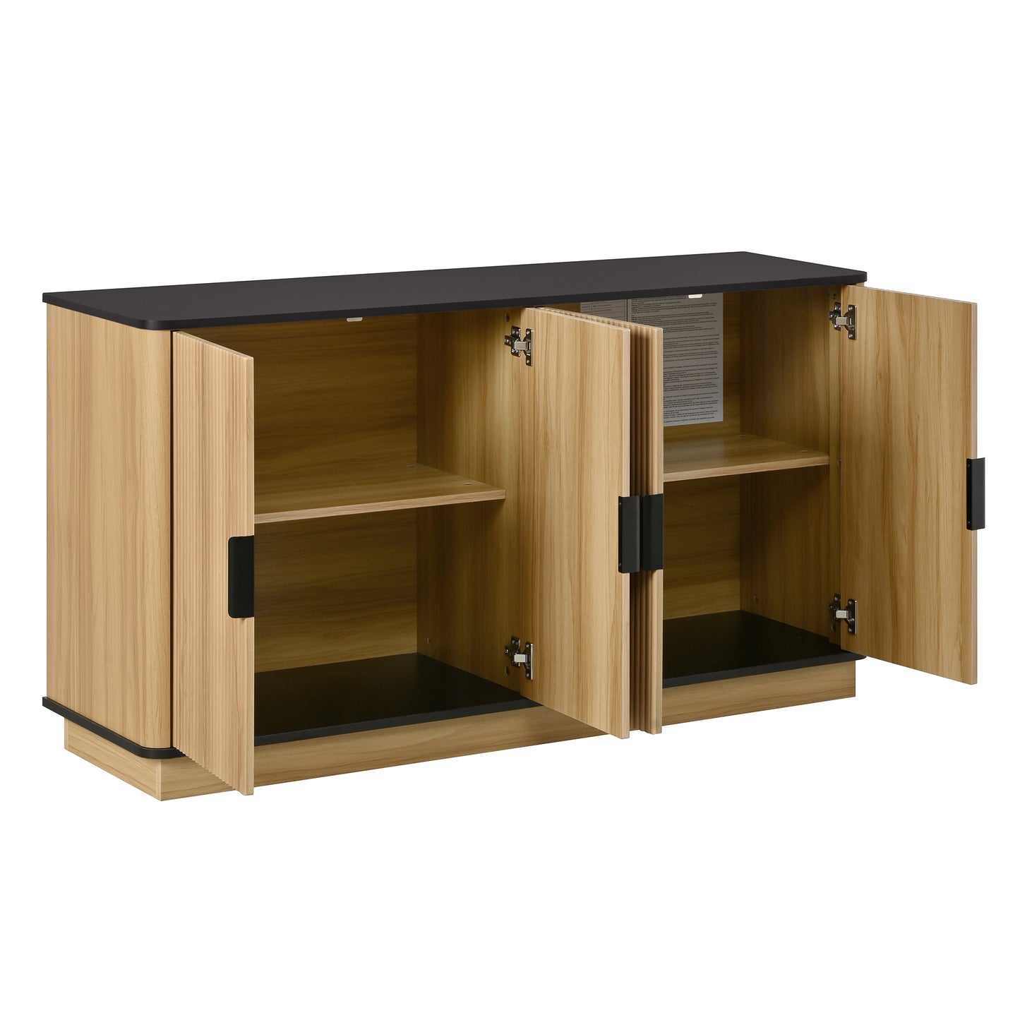 Sideboard 4-türig, vertikale Riffelung, Holzoptik, Schrank für Wohnzimmer, Flur, Esszimmer, Stauraum