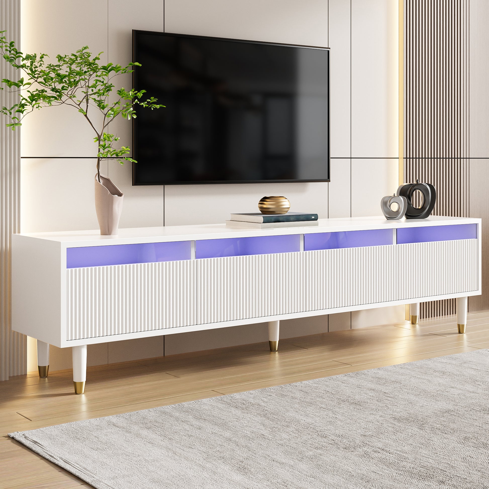Gigab2b original image - Moderner weißer TV-Schrank 178 cm – Minimalistisches Design, große Aufbewahrung, 4 Schubladen, MDF & Acryl, ideal für Wohnzimmer – stabil, stilvoll & vielseitig einsetzbar