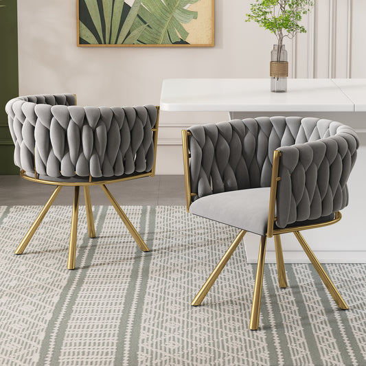 Gigab2b original image - Samt-Esszimmerstuhl, 2er set, einzelner heller Luxus-Wohnzimmer-Schlafzimmer-Drehstuhl, Freizeit-Drehstuhl mit vier Stützbeinen aus Metall,Grau und Gold