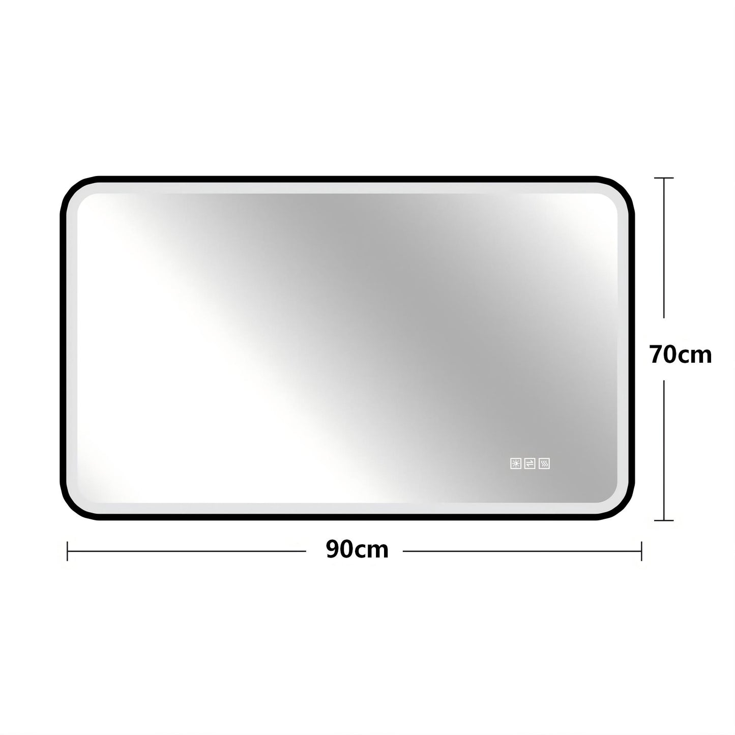 70×90cm LED Badezimmerspiegel mit schwarzem Aluminiumrahmen, Front- & Hintergrundbeleuchtung, Anti-Beschlag, 3 Lichtfarben, dimmbar, Memory-Funktion, horizontal & vertikal montierbar, IP44 wasserdich