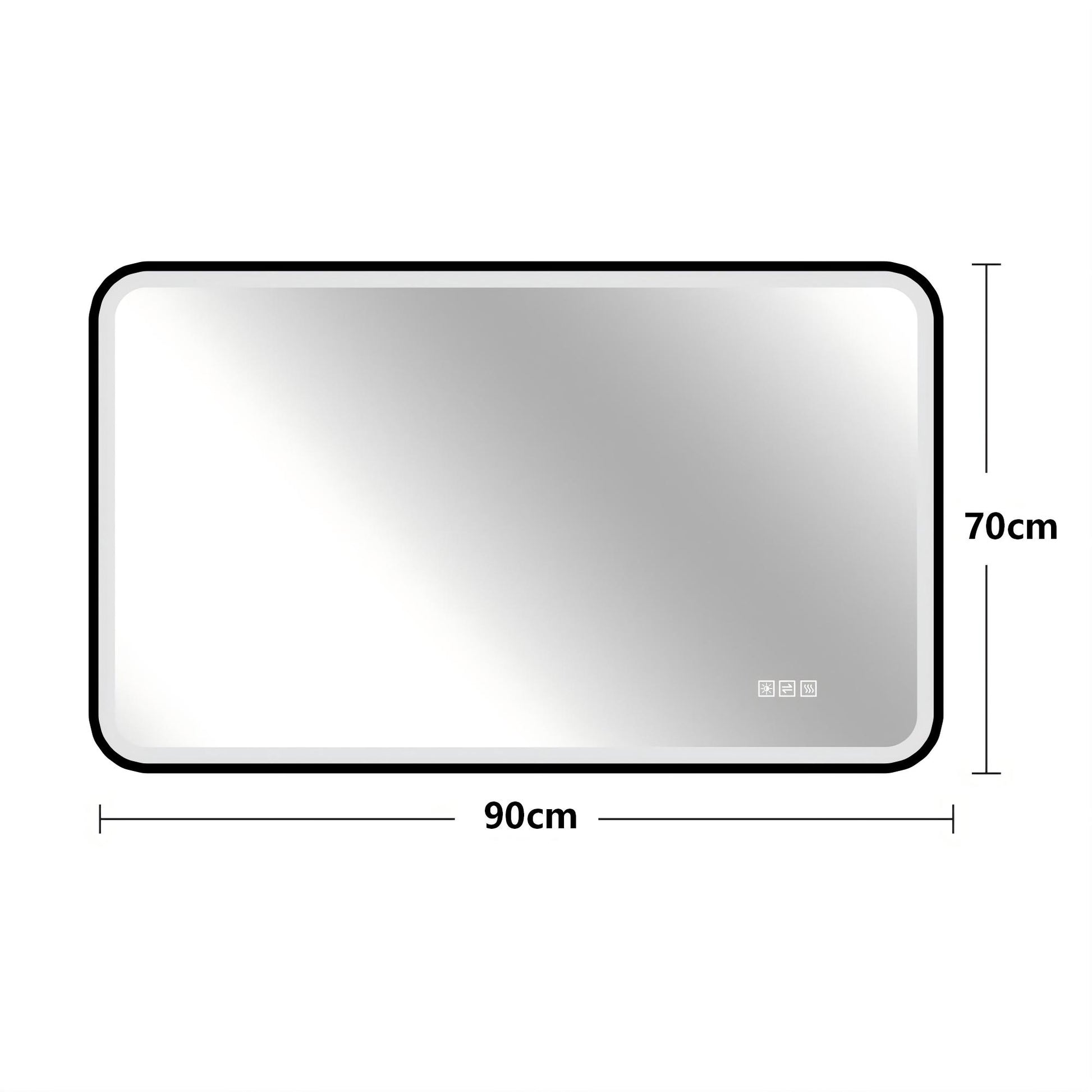 70×90cm LED Badezimmerspiegel mit schwarzem Aluminiumrahmen, Front- & Hintergrundbeleuchtung, Anti-Beschlag, 3 Lichtfarben, dimmbar, Memory-Funktion, horizontal & vertikal montierbar, IP44 wasserdich