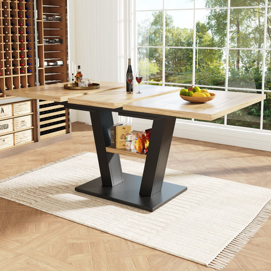 Gigab2b original image - Esstisch Teleskoptisch (118-157×70×75cm), Tisch, Küchentisch, Ausziehtisch, mit Hilfe innenliegender Einlegeplatten auf 118-157cm ausziehbar, für Küche und Wohnzimmer, Holzfarbener Esstisch