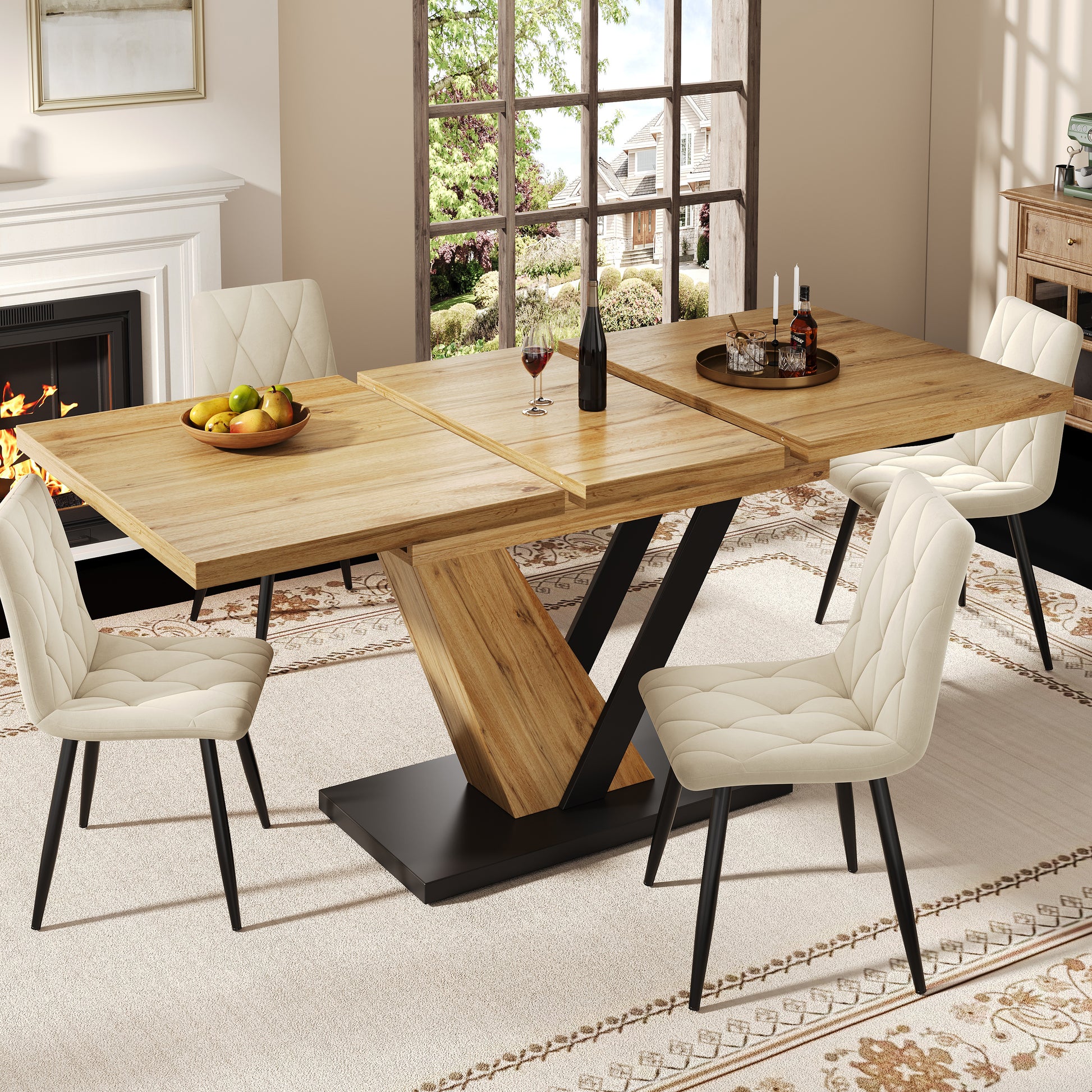Ausziehbarer Esstisch 120(160) x 75 x 75,5 cm, Tisch, Küchentisch, ausziehbarer Tisch, ausziehbar bis 160 cm, geeignet für Küche und Wohnzimmer, Tischplatte mit Holzmaserung