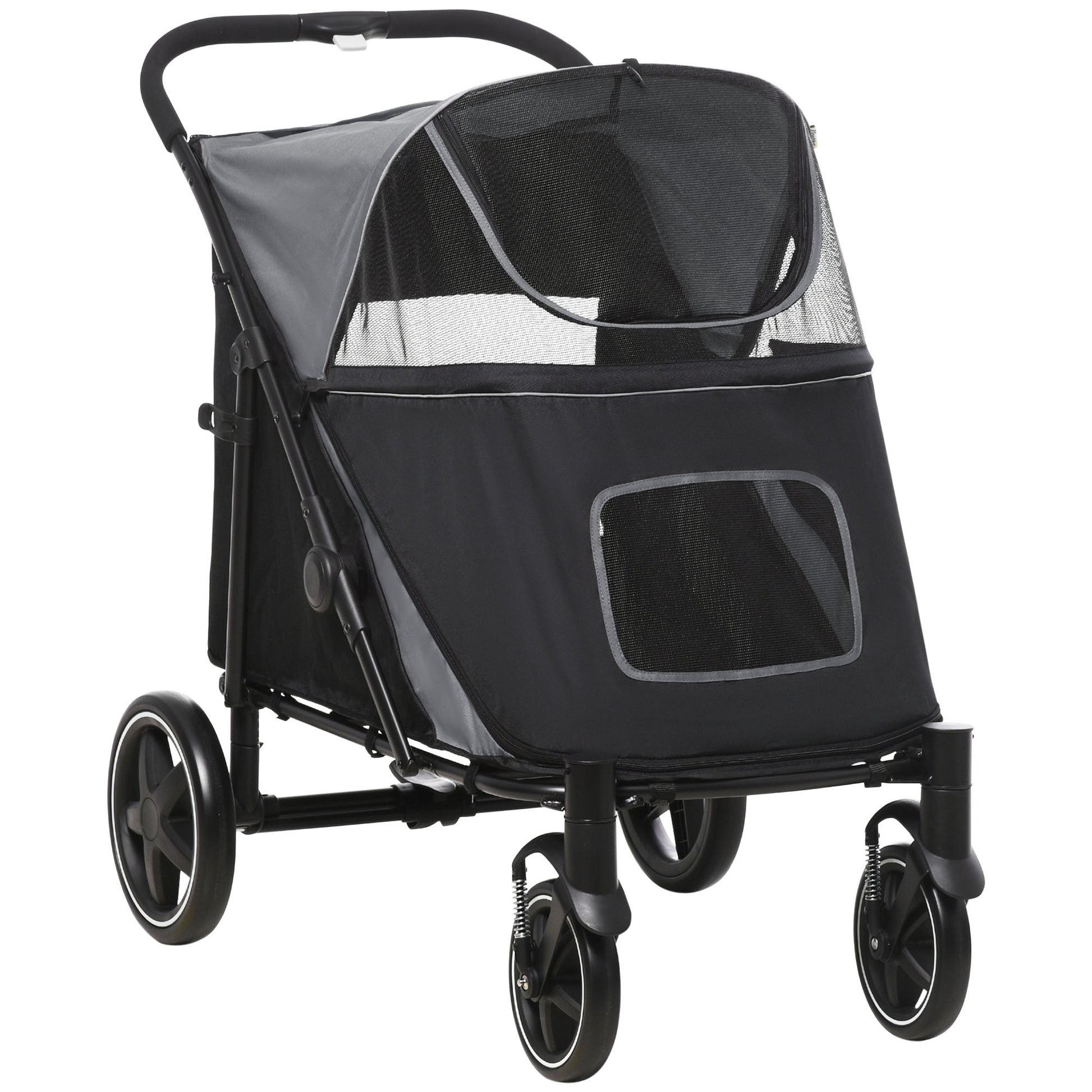 Gigab2b original image - Hundebuggy Hundewagen Faltbarer bis 30 kg, mit Netzfenster, Sicherheitsleinen, Kissen, für große und mittelgroße Hunde, Oxford, Grau