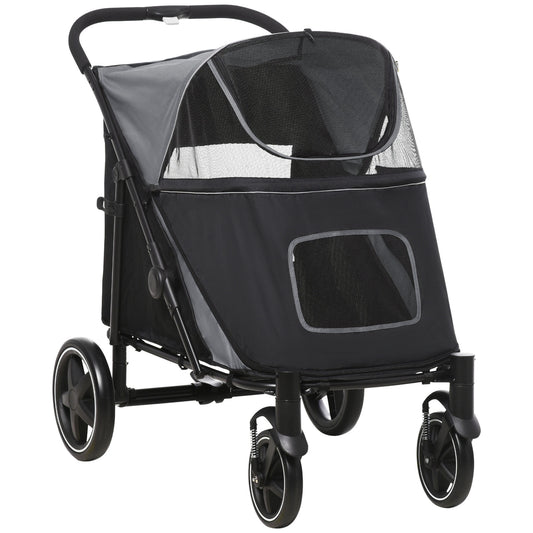 Gigab2b original image - Hundebuggy Hundewagen Faltbarer bis 30 kg, mit Netzfenster, Sicherheitsleinen, Kissen, für große und mittelgroße Hunde, Oxford, Grau