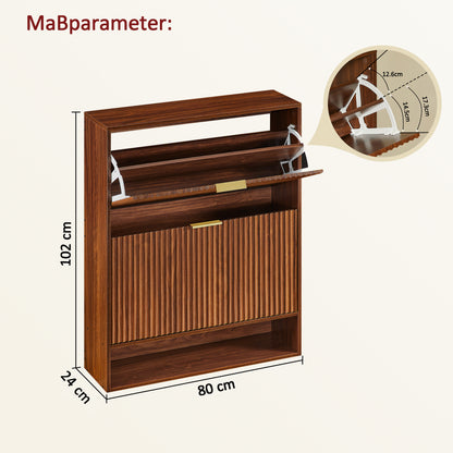 80 x 24 cm Schuhschrank mit Nutfront – Höhenverstellbar mit Kippschutz und Dekotisch für den Flur, in Nussbaum-Optik